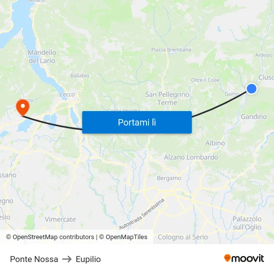 Ponte Nossa to Eupilio map