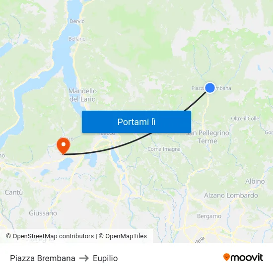 Piazza Brembana to Eupilio map