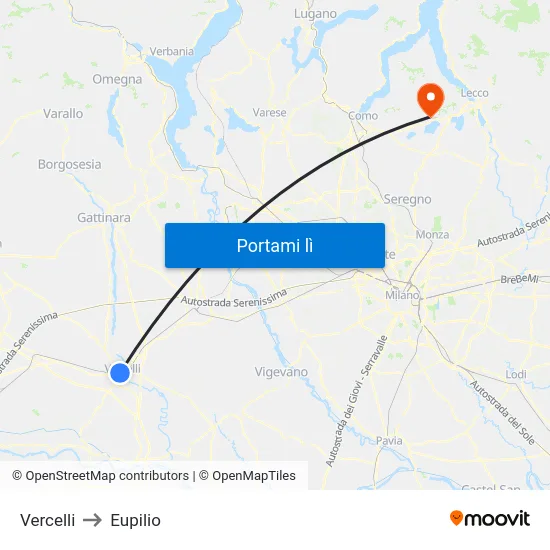 Vercelli to Eupilio map
