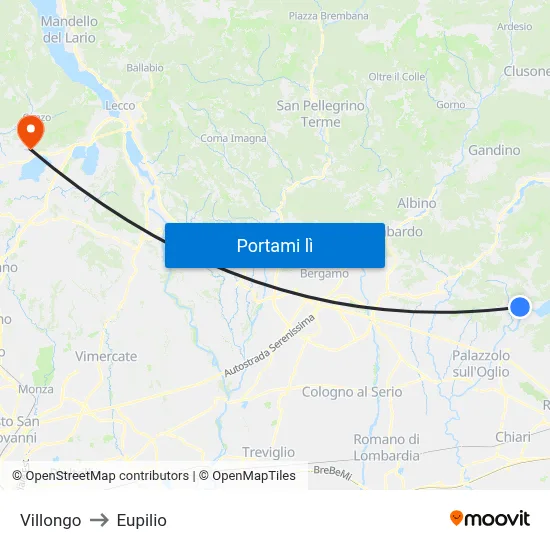 Villongo to Eupilio map