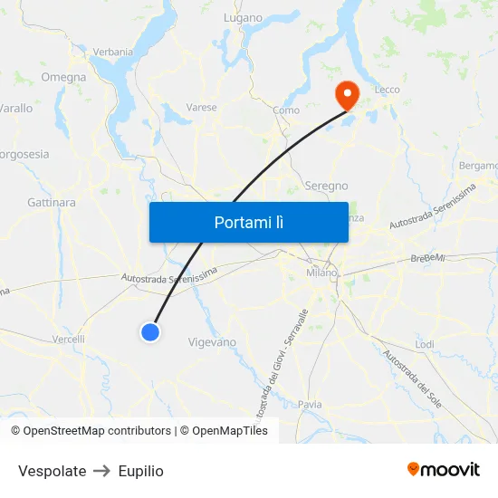 Vespolate to Eupilio map