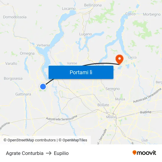 Agrate Conturbia to Eupilio map