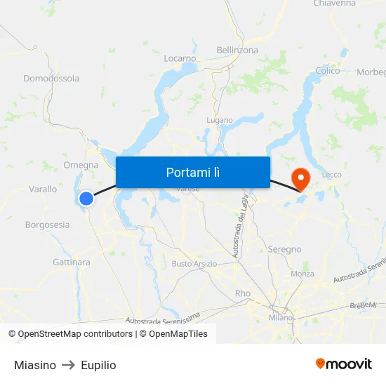 Miasino to Eupilio map