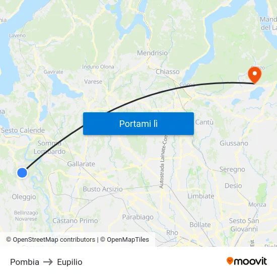 Pombia to Eupilio map