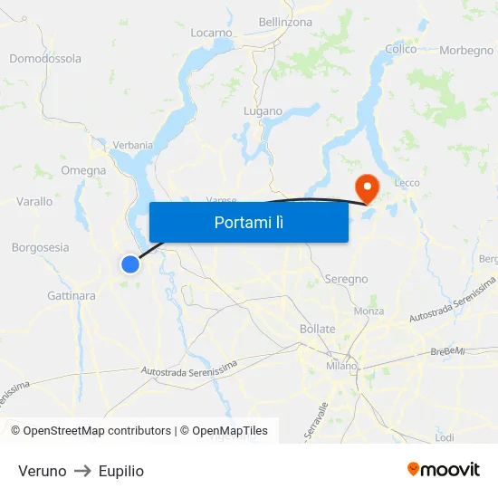 Veruno to Eupilio map