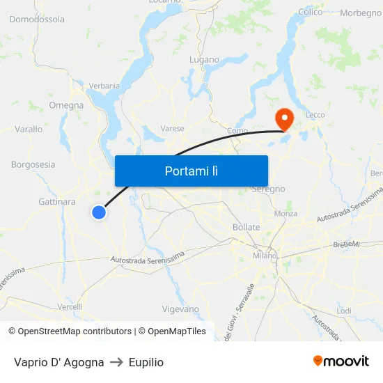 Vaprio D' Agogna to Eupilio map