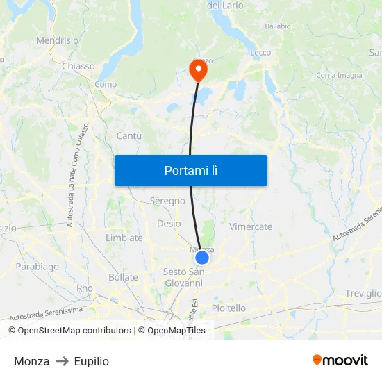 Monza to Eupilio map