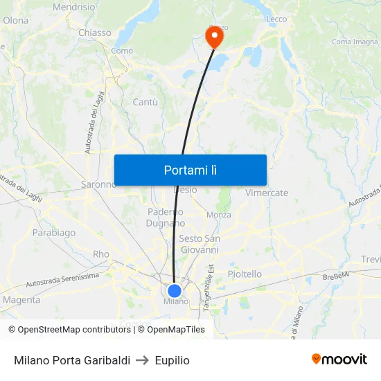 Milano Porta Garibaldi to Eupilio map