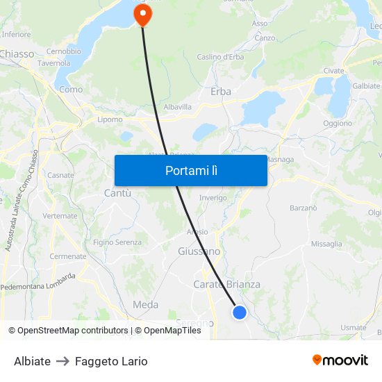 Albiate to Faggeto Lario map