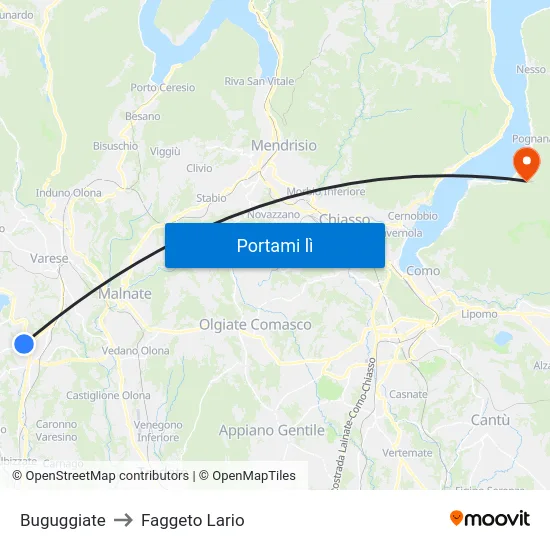 Buguggiate to Faggeto Lario map