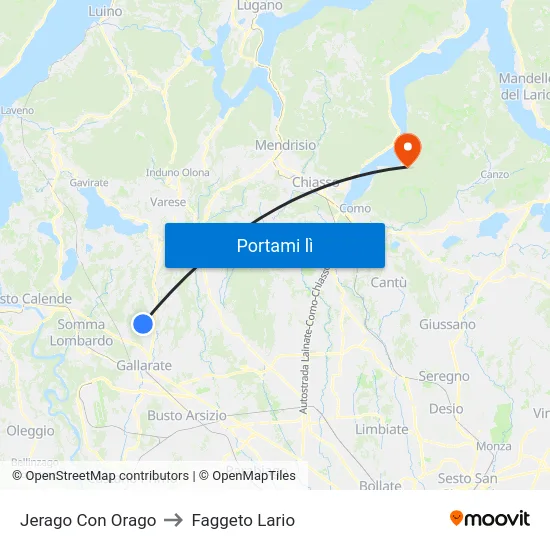 Jerago Con Orago to Faggeto Lario map
