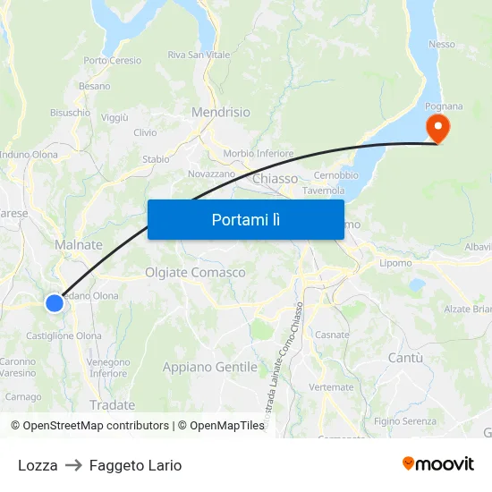 Lozza to Faggeto Lario map
