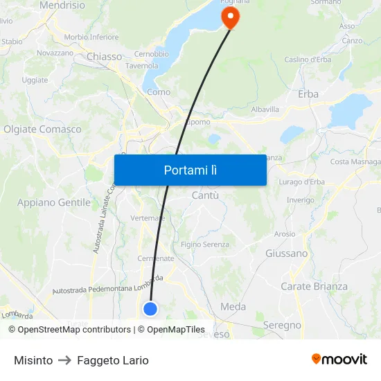 Misinto to Faggeto Lario map