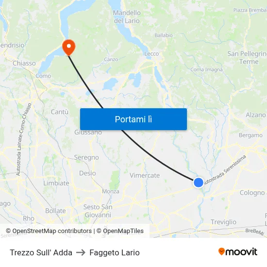 Trezzo Sull' Adda to Faggeto Lario map