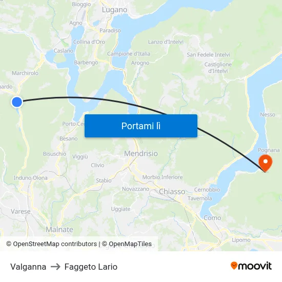 Valganna to Faggeto Lario map