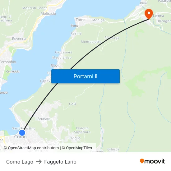 Como Lago to Faggeto Lario map