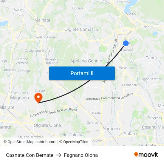 Casnate Con Bernate to Fagnano Olona map