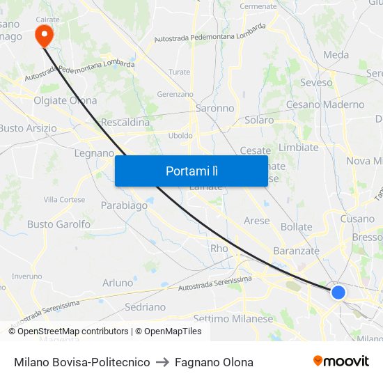 Milano Bovisa-Politecnico to Fagnano Olona map