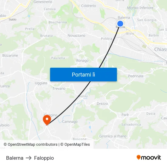Balerna to Faloppio map