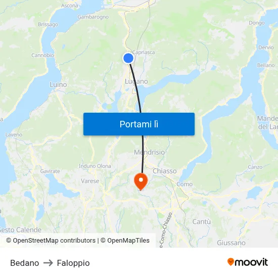 Bedano to Faloppio map