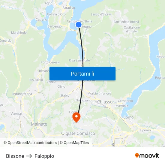 Bissone to Faloppio map
