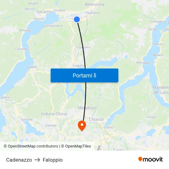 Cadenazzo to Faloppio map