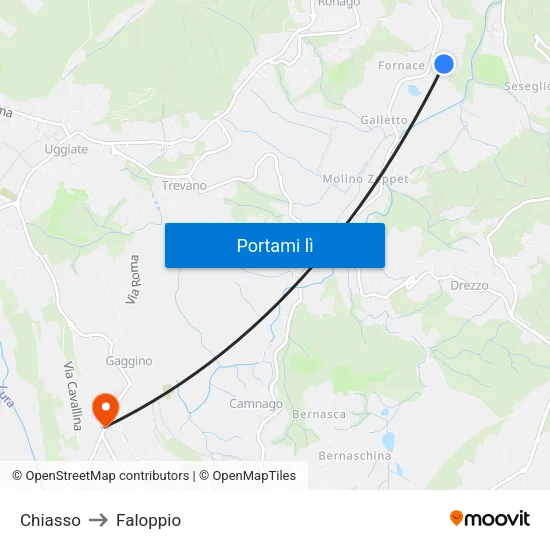 Chiasso to Faloppio map