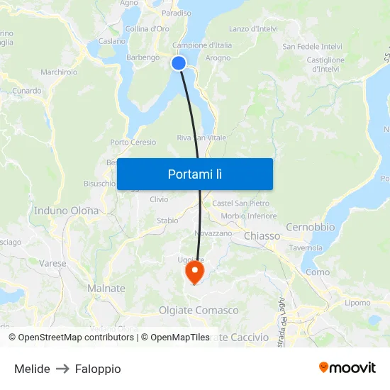 Melide to Faloppio map