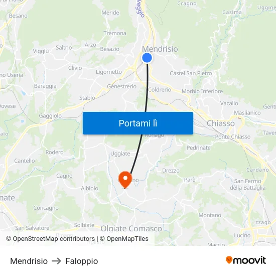 Mendrisio to Faloppio map