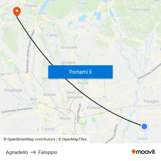 Agnadello to Faloppio map