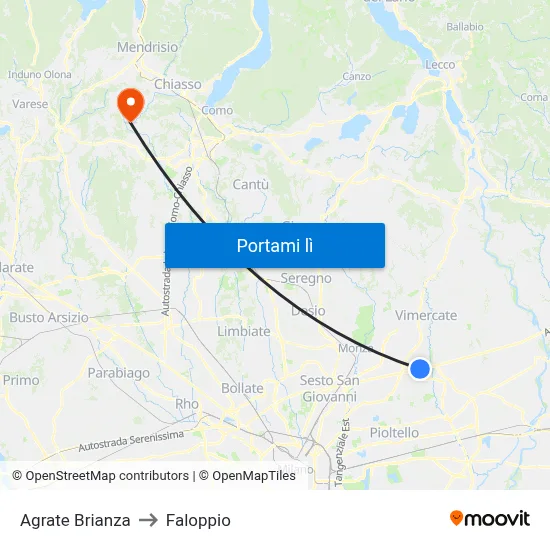 Agrate Brianza to Faloppio map