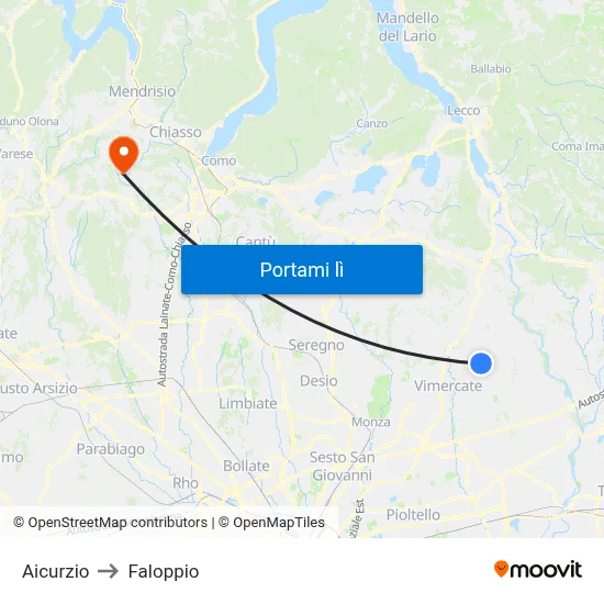 Aicurzio to Faloppio map