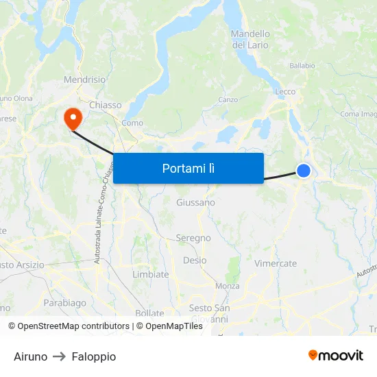 Airuno to Faloppio map