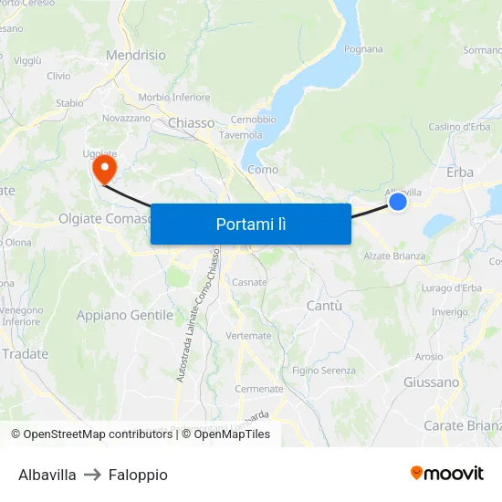 Albavilla to Faloppio map
