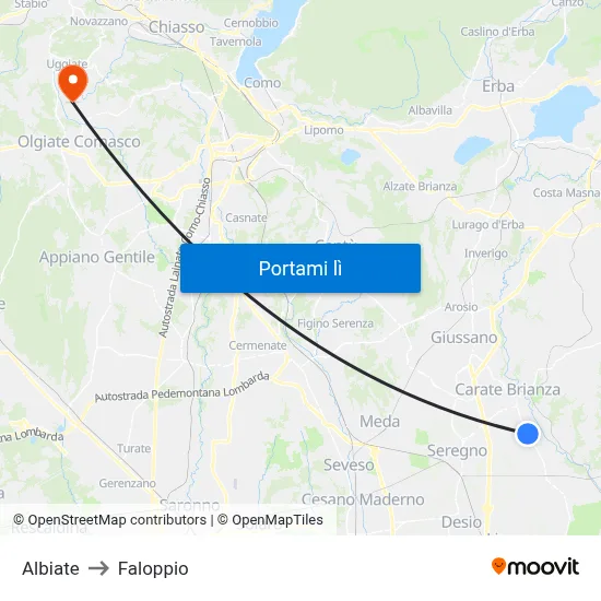 Albiate to Faloppio map