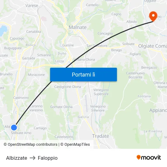 Albizzate to Faloppio map