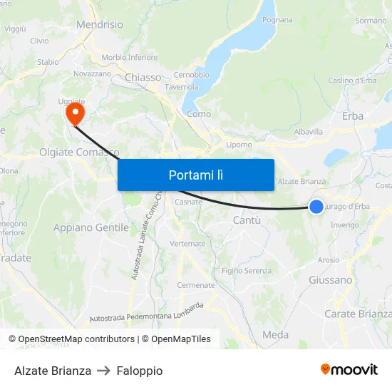 Alzate Brianza to Faloppio map