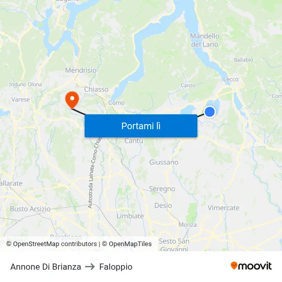 Annone Di Brianza to Faloppio map