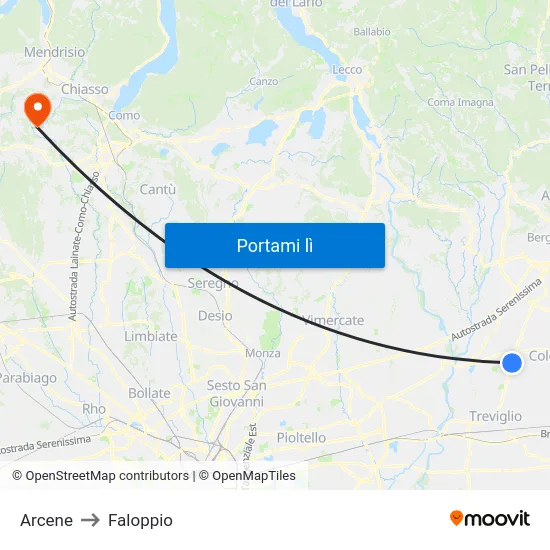Arcene to Faloppio map