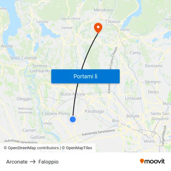 Arconate to Faloppio map