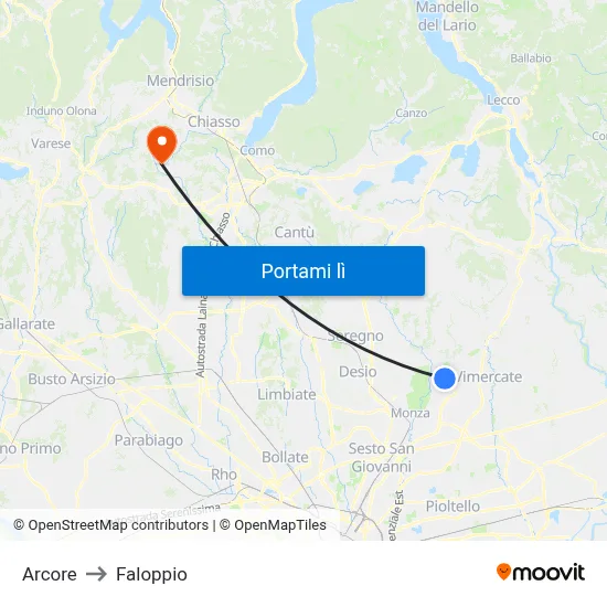 Arcore to Faloppio map