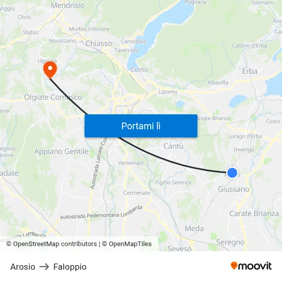 Arosio to Faloppio map
