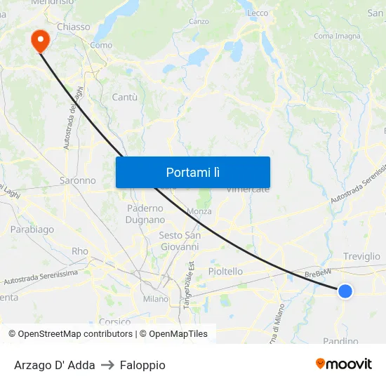 Arzago D' Adda to Faloppio map