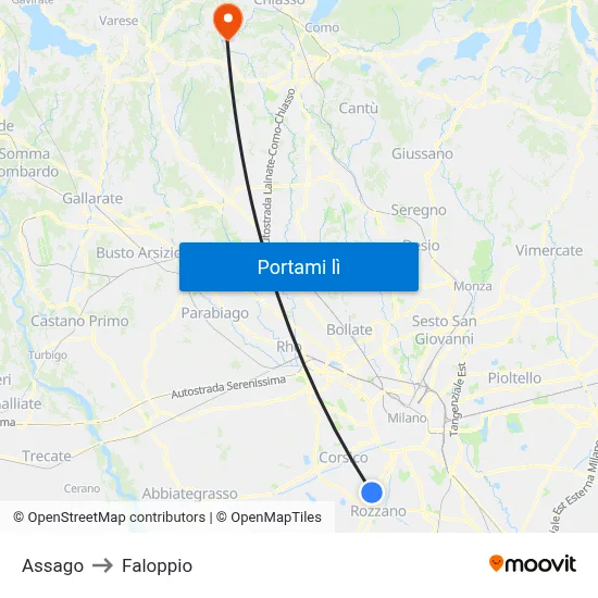 Assago to Faloppio map