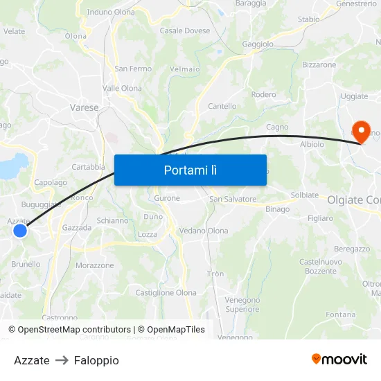 Azzate to Faloppio map