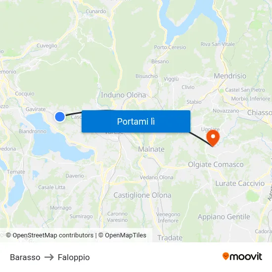 Barasso to Faloppio map