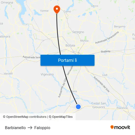 Barbianello to Faloppio map