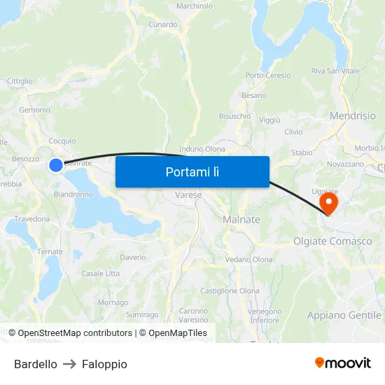 Bardello to Faloppio map