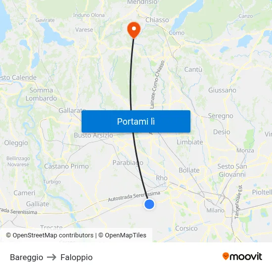 Bareggio to Faloppio map