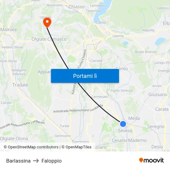 Barlassina to Faloppio map